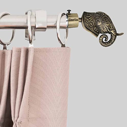 FERIO Elephant Design Brass Antique Zinc Alloy Curtain Finials Door and Window 1 Inch Rod Size Set of 3 (6 Pcs) : Curtain Bracket/Holder - Image 3