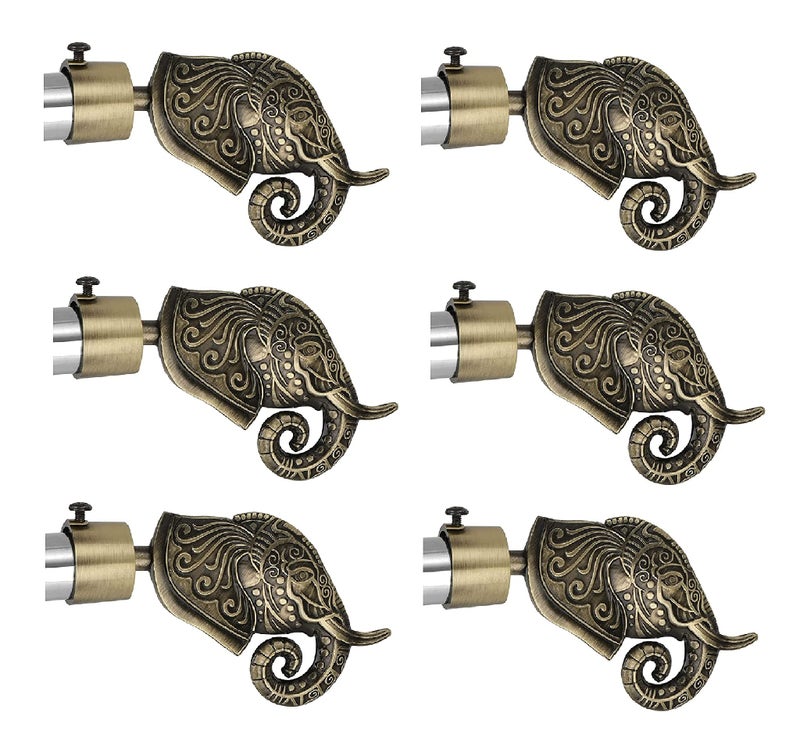 FERIO Elephant Design Brass Antique Zinc Alloy Curtain Finials Door and Window 1 Inch Rod Size Set of 3 (6 Pcs) : Curtain Bracket/Holder - Image 1