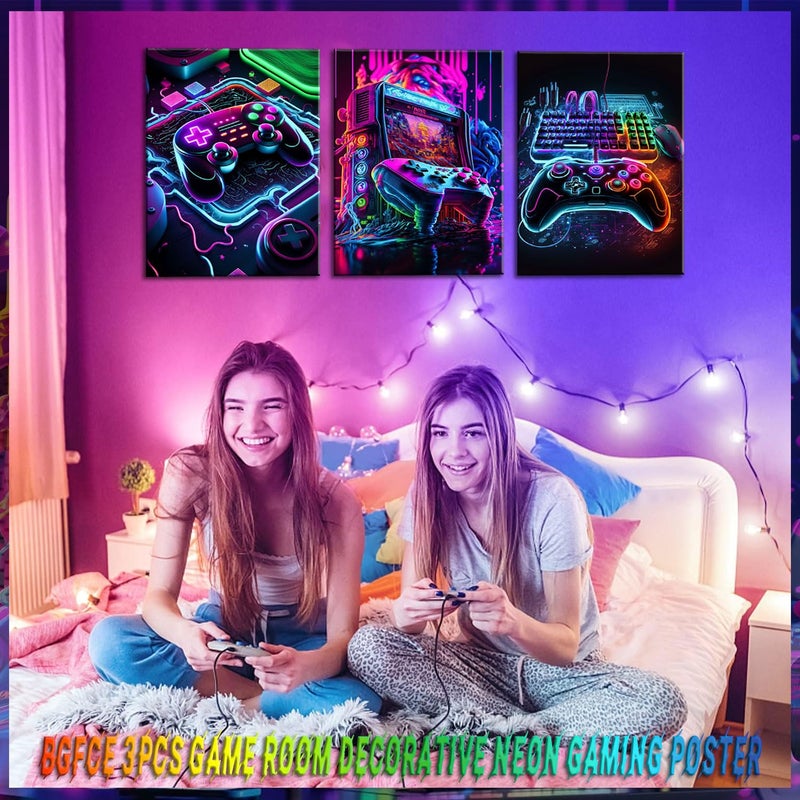 BGFCE Game Room Decor Posters Set of 3 - Neon Gaming Accessories Theme Canvas Wall Art, Gamer Console Paintings Picture Wall Decor for Children Youth Boys Bedroom 12x16 inch Unframed - Image 5