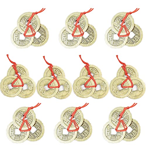 EasyBravo 10 Sets Fortune Coins Feng Shui Coins with Red String for Wealth and Success, 30 Coins - Image 1