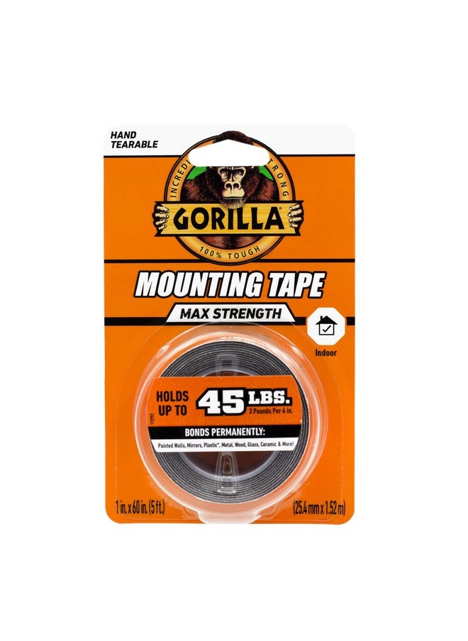 Gorilla ® Max Strength Mounting Tape, Double-Sided, Instant Hold, Permanent Bond With Reinforced Strength, 1 Inch X 60 Inches, Black (Pack Of 1)  - Image 1