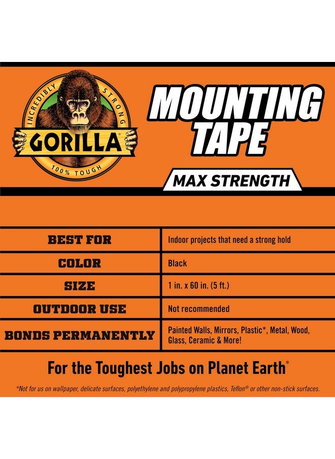 Gorilla ® Max Strength Mounting Tape, Double-Sided, Instant Hold, Permanent Bond With Reinforced Strength, 1 Inch X 60 Inches, Black (Pack Of 1)  - Image 5