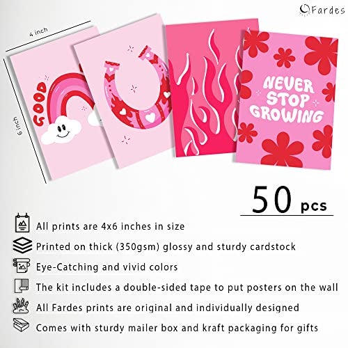 Fardes Preppy Room Decor Aesthetic, 50pcs of Preppy Pictures for Teen Girls Bedroom Wall Decor, Cute and Pink Prints Wall Collage Kit, Preppy Stuff for Preppy Bedroom - Image 2