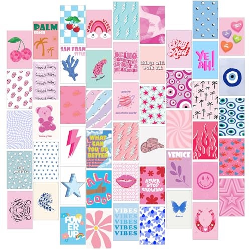 Fardes Preppy Room Decor Aesthetic, 50pcs of Preppy Pictures for Teen Girls Bedroom Wall Decor, Cute and Pink Prints Wall Collage Kit, Preppy Stuff for Preppy Bedroom - Image 1