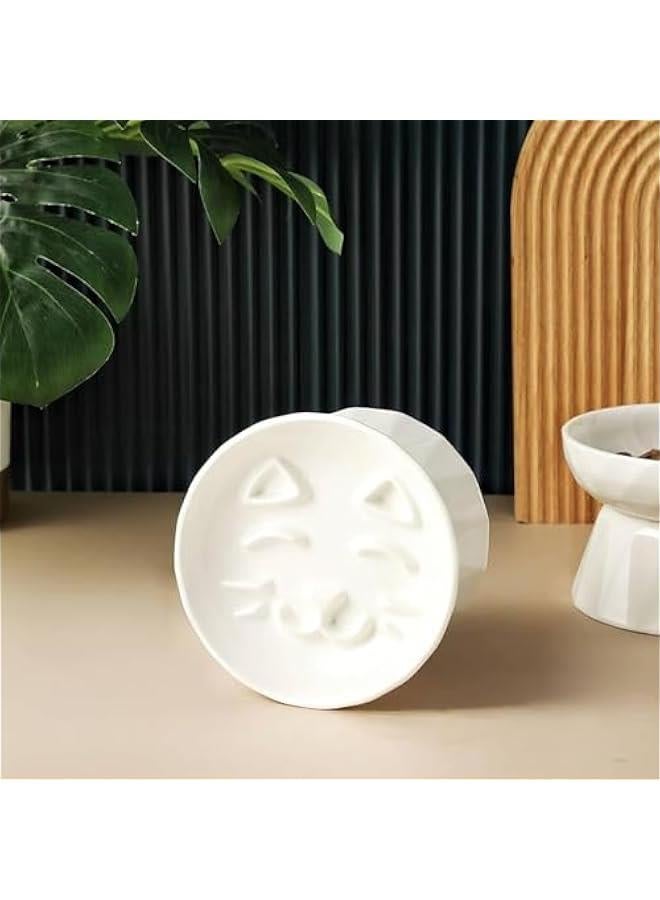 HOOKOR Ceramic Slow Feeder Cat Bowl, Elevated Cat Slow Feeder,Elevated Cat Bowls，No Sliding/Tipping, Raised Puzzle Food Plate (Cat Face Bowl) - Image 2