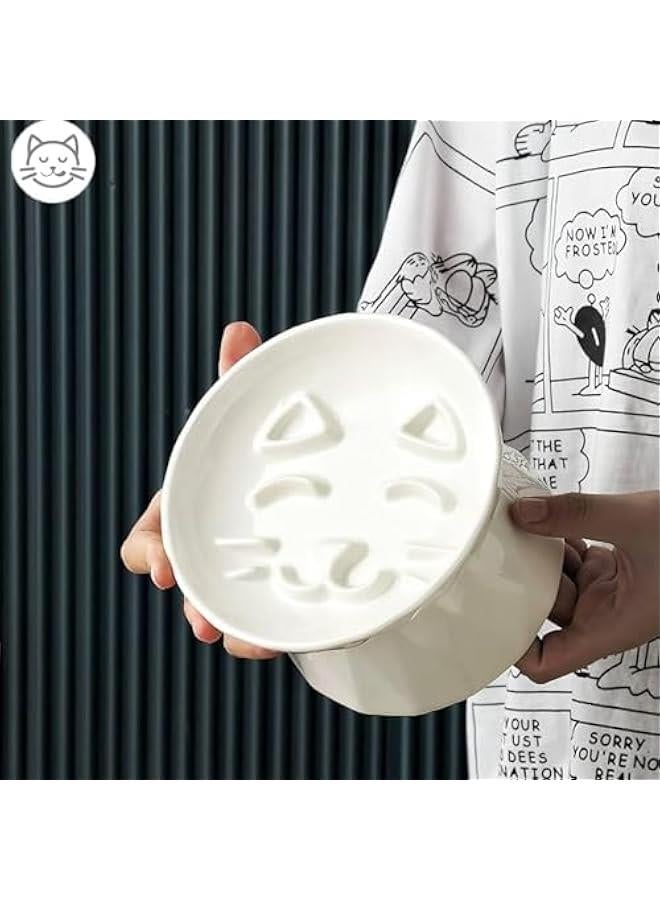 HOOKOR Ceramic Slow Feeder Cat Bowl, Elevated Cat Slow Feeder,Elevated Cat Bowls，No Sliding/Tipping, Raised Puzzle Food Plate (Cat Face Bowl) - Image 3