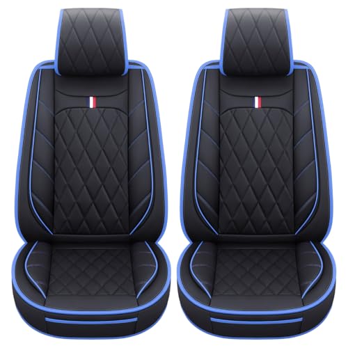 Aierxuan Front Seat Covers for Cars, Waterproof Leather for Nissan Chevy Malibu Kia Soul Sorento Hyundai Elantra Tucson Accent Sonata Kona Outlander Galant (2 PCS Front, Black-Blue) - Image 1
