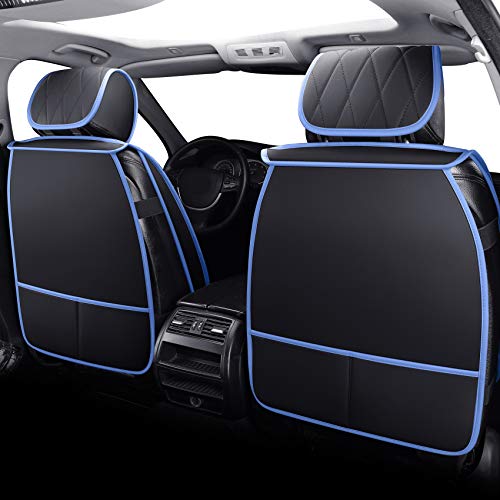 Aierxuan Front Seat Covers for Cars, Waterproof Leather for Nissan Chevy Malibu Kia Soul Sorento Hyundai Elantra Tucson Accent Sonata Kona Outlander Galant (2 PCS Front, Black-Blue) - Image 3