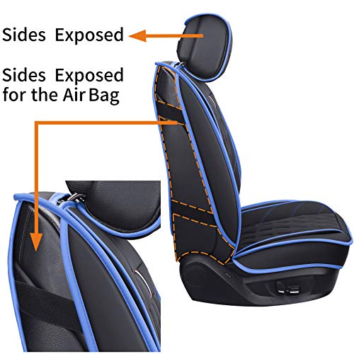 Aierxuan Front Seat Covers for Cars, Waterproof Leather for Nissan Chevy Malibu Kia Soul Sorento Hyundai Elantra Tucson Accent Sonata Kona Outlander Galant (2 PCS Front, Black-Blue) - Image 4