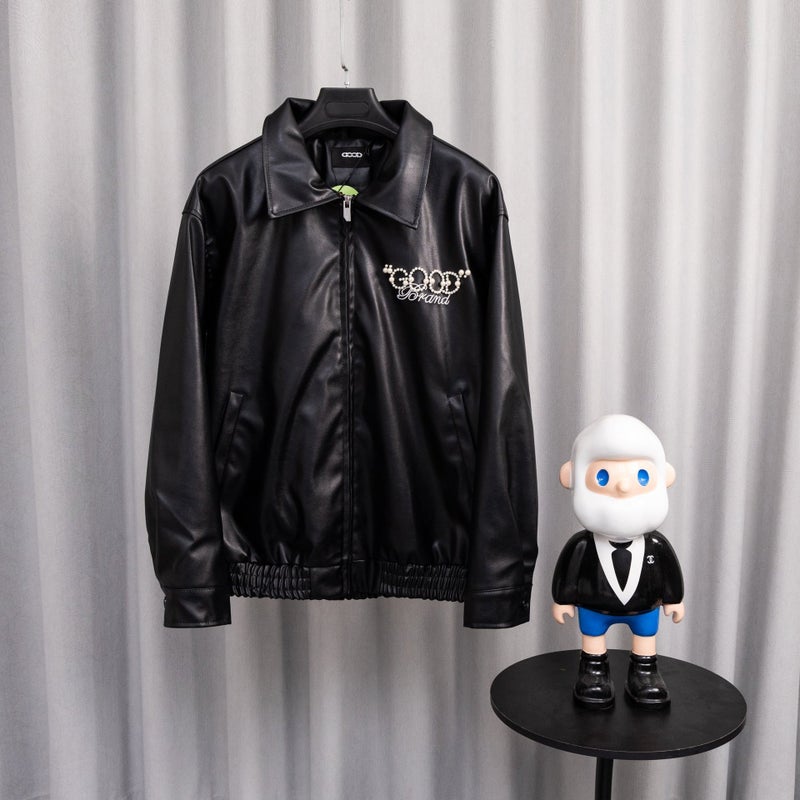 High-End Goo Brand Starry Night Rhinestone Couple Baseball Jacket With Pearl Embroidery And Leather Sleeves For Men And Women - Image 1