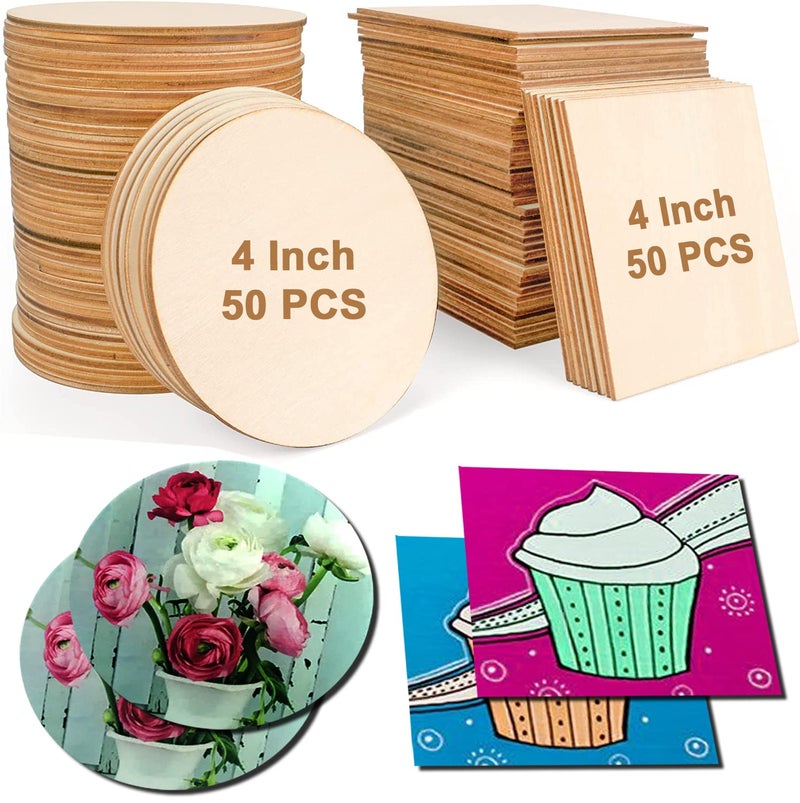 SWAGSTATION Wood Blank Cutouts MDF Board for Art and Craft Decoupage Art Mandala Art Resin Art Fluid ArtLippan Art Square Round Costers Blank 4 Inch 100 Pcs