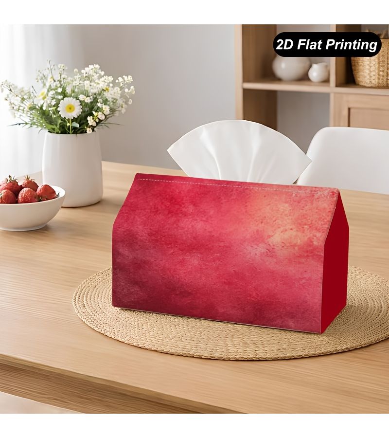 1 صندوق مناديل مزخرف متدرج باللون الأحمر، مقاس 18×11×13 سم، مصنوع من البوليستر، بشكل مستطيل، مناسب للاستخدام اليومي العصري في المنزل والمطبخ والحمام والسيارة والطاولة - Image 1
