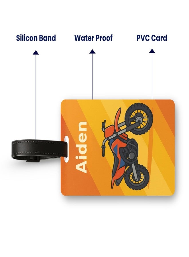 Kidzook Personalized Name Bag Tag | Custom Luggage Tag for Kids & Adults - PVC Luggage Tag for Travel, School, Office, Camping | Dirt Bike Theme Design with Silicone Strap (Pack of 1) - Image 3
