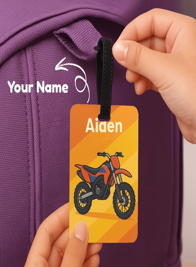 Kidzook Personalized Name Bag Tag | Custom Luggage Tag for Kids & Adults - PVC Luggage Tag for Travel, School, Office, Camping | Dirt Bike Theme Design with Silicone Strap (Pack of 1) - Image 2