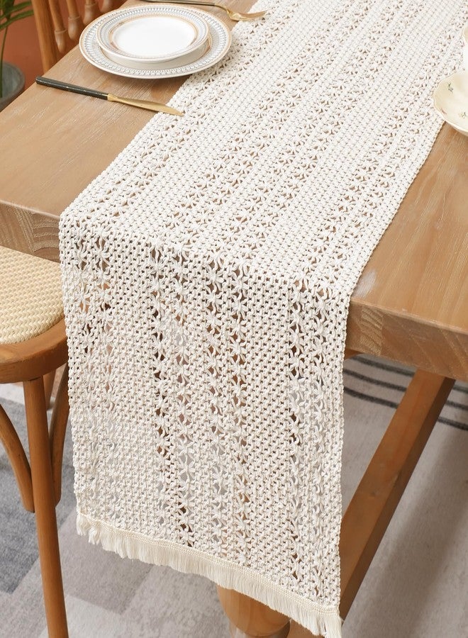 timecity Beige Table Runner Farmhouse Table Runner 79 Inches Long Boho Fall Woven Rustic Vintage Runners with Tassels Macrame Burlap Runner for Dinning Living Room, 14x79 Inches - Image 5