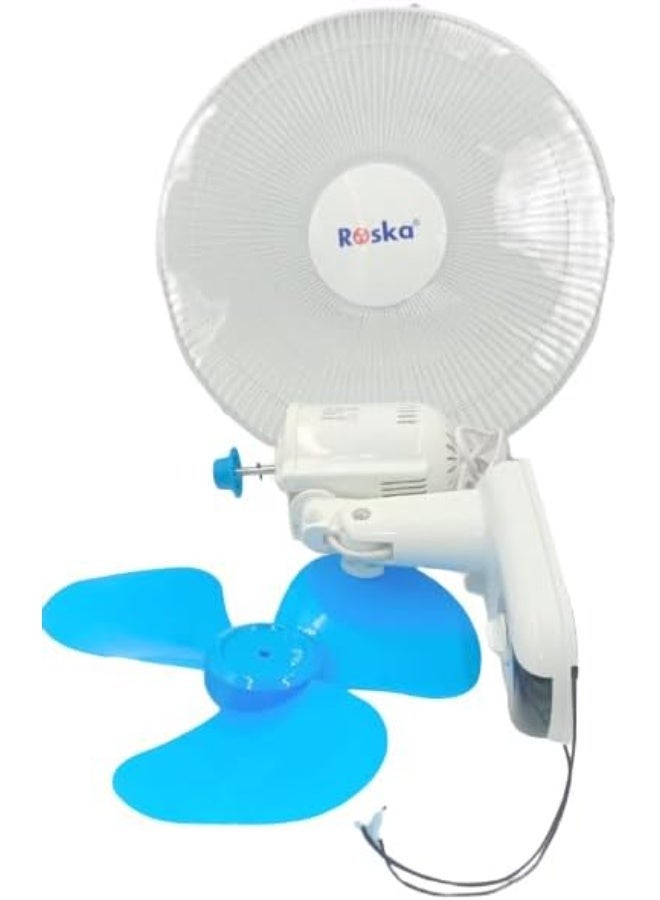 Roska 16-Inch Wall Mounted Fan - FB40 Electric Cooling Fan with 3 Speed Settings, Tilt Adjustable Head, and Pull Cord Control - Smooth & Quiet Operation, White/Blue - Image 2