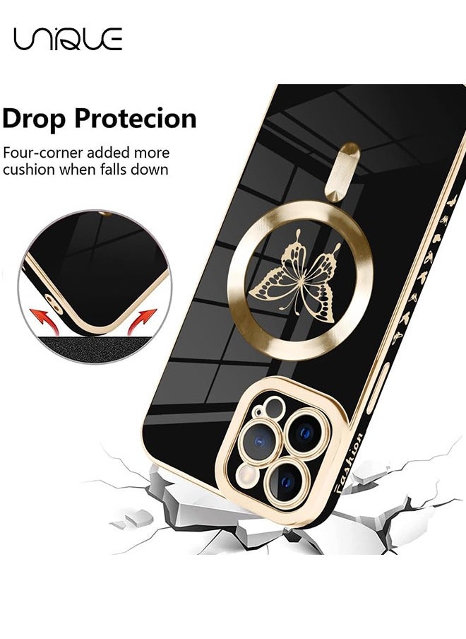 Unique - Designed for iPhone 15 Pro Max Magnetic Case Compatible with MagSafe Wireless Charging,Cute Butterfly Phone Case with Camera Protection for Women Girls Men 6.7"- Black - Image 1