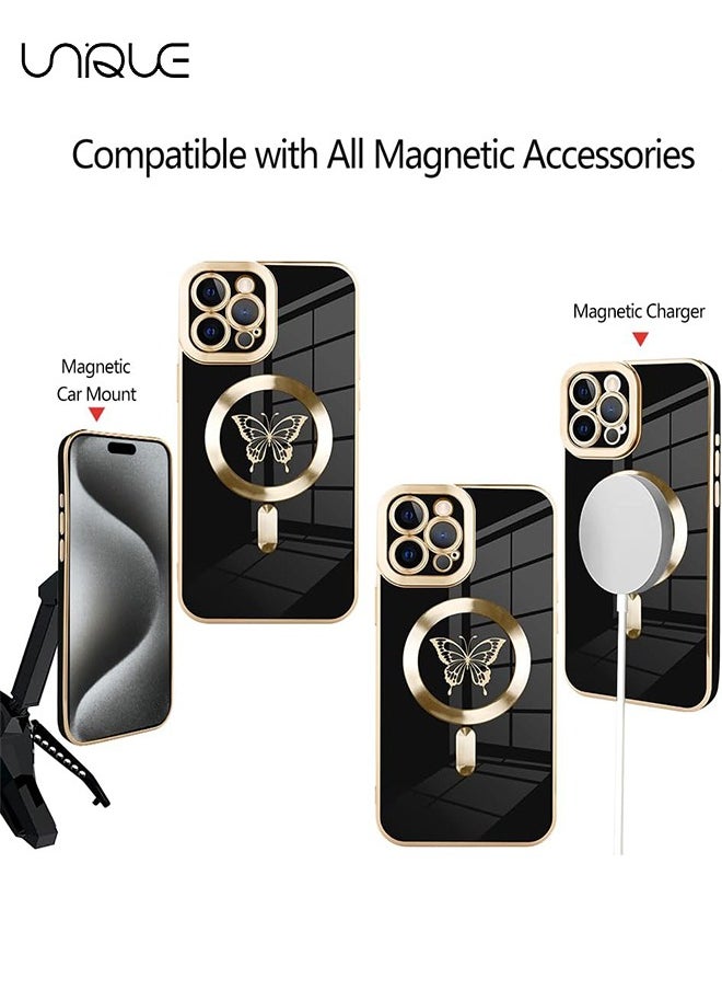 Unique - Designed for iPhone 15 Pro Max Magnetic Case Compatible with MagSafe Wireless Charging,Cute Butterfly Phone Case with Camera Protection for Women Girls Men 6.7"- Black - Image 1