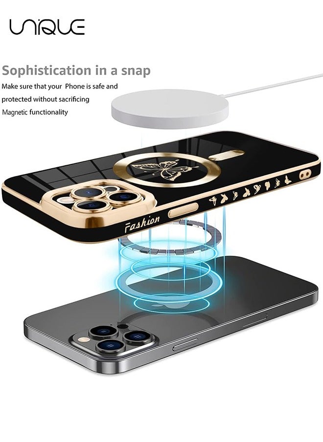 Unique - Designed for iPhone 15 Pro Max Magnetic Case Compatible with MagSafe Wireless Charging,Cute Butterfly Phone Case with Camera Protection for Women Girls Men 6.7"- Black - Image 1