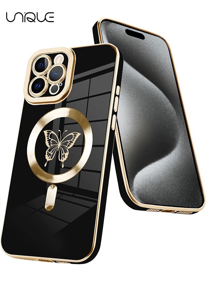 Unique - Designed for iPhone 15 Pro Max Magnetic Case Compatible with MagSafe Wireless Charging,Cute Butterfly Phone Case with Camera Protection for Women Girls Men 6.7"- Black - Image 1