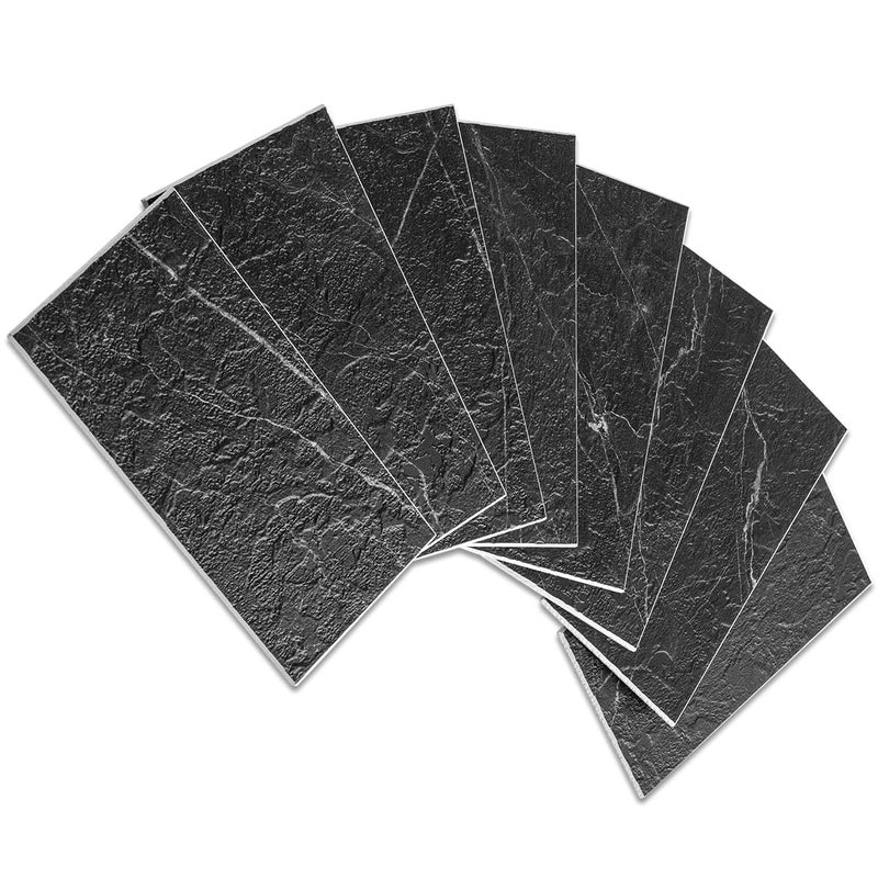 AULIGET 100 Piece Faux Stone Backsplash Peel and Stick PVC Tile, 3 Inch x 6 Inch Black Marble with White Grout Stick on Tiles for Backsplash Kitchen, Bathroom, Laundry Room, Camper, Fireplace - Image 1