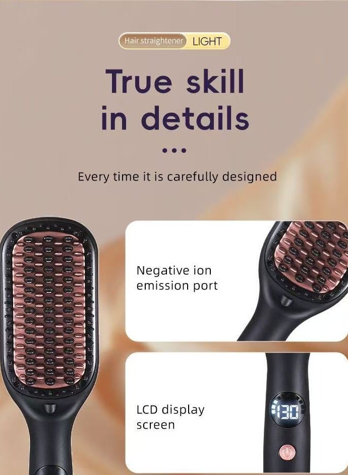 Hair Straightener Brush Heated Straightening Brush: Negative Ion Hot Hair Brush and hair care with keratin coating for Smooth Frizz-Free Women Hair - Ceramic Flat Iron Brush - Dual Voltage Anti-Scald Fast Heating - Image 1
