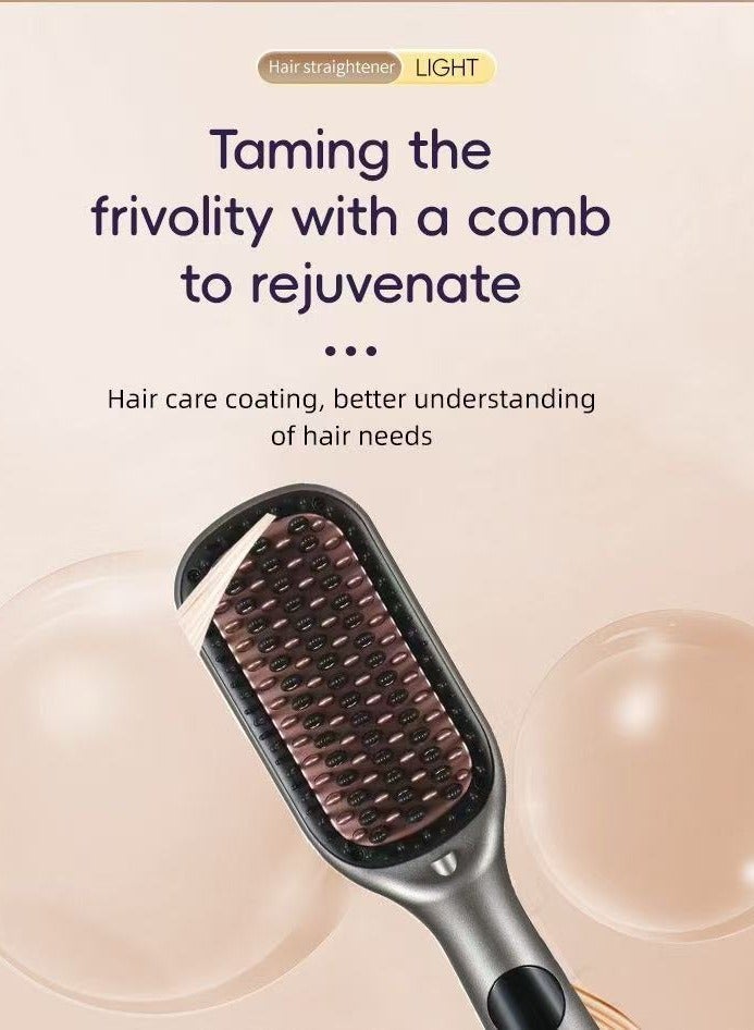 Hair Straightener Brush Heated Straightening Brush: Negative Ion Hot Hair Brush and hair care with keratin coating for Smooth Frizz-Free Women Hair - Ceramic Flat Iron Brush - Dual Voltage Anti-Scald Fast Heating - Image 3