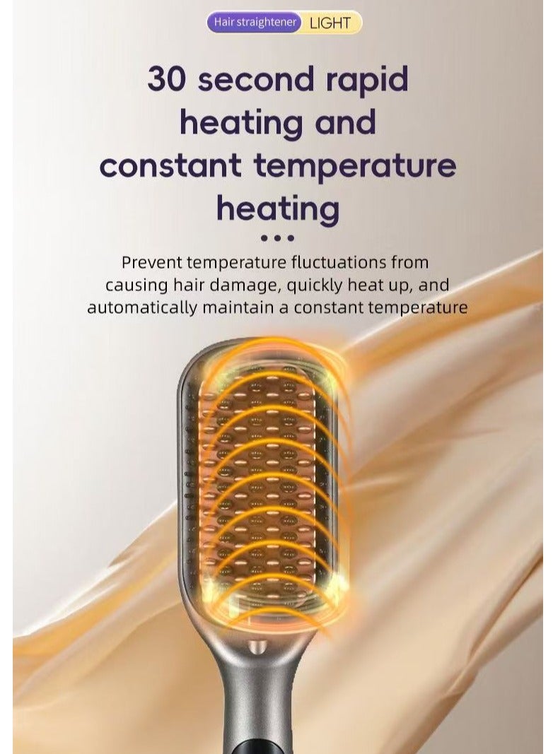 Hair Straightener Brush Heated Straightening Brush: Negative Ion Hot Hair Brush and hair care with keratin coating for Smooth Frizz-Free Women Hair - Ceramic Flat Iron Brush - Dual Voltage Anti-Scald Fast Heating - Image 2