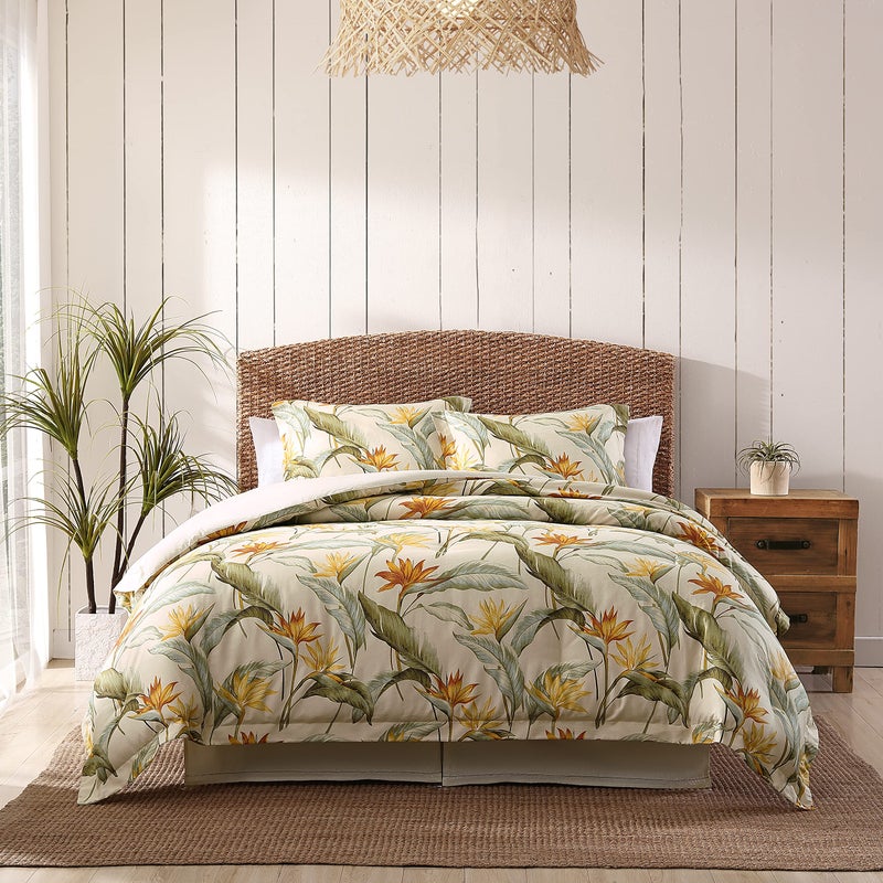 TOMMY Bahama Tommy Bahama  Queen Comforter Set Reversible Cotton Bedding with Matching Shams  Bedskirt Super Soft Bedding Set Birds of Paradise OffWhite Queen 