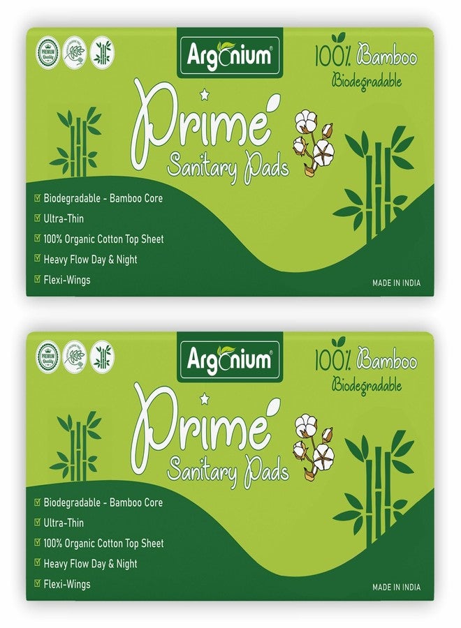 Argonium Prime Biodegradable Bamboo Sanitary Pads - (Pack Of 2*20 = 40 Pads XL-290mm) | Pure Bamboo Base, Rash-Toxin-Irritation Free, High Absorbent, Heavy Flow, Extra Long Day-Night Napkin For Women Skin Friendly - Image 1