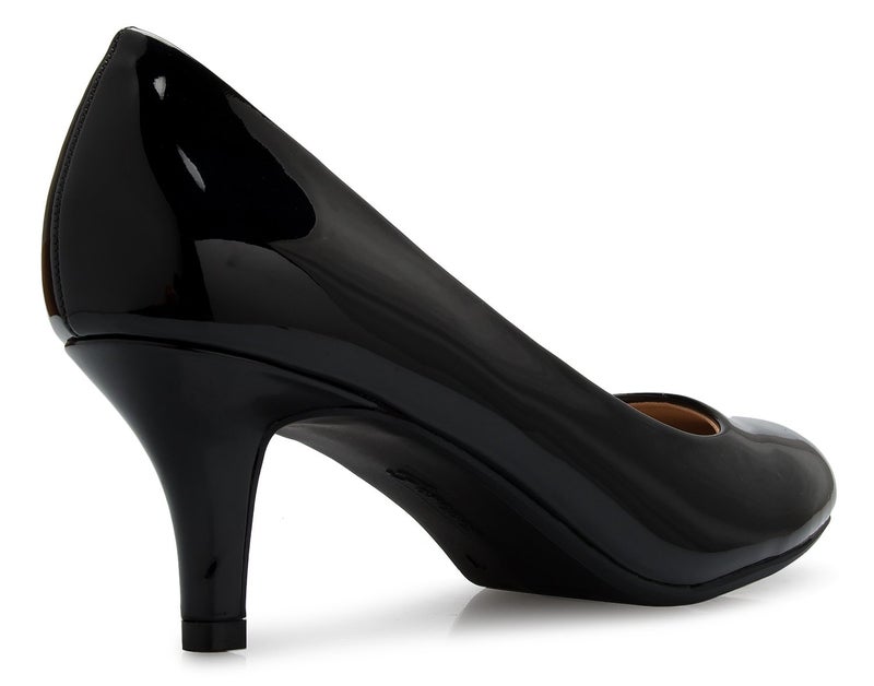 OLIVIA K Women's Comfort Classic Round Toe Kitten Low Mid Heel Dress Pumps, 10 B(M) US, Black Patent - Image 3