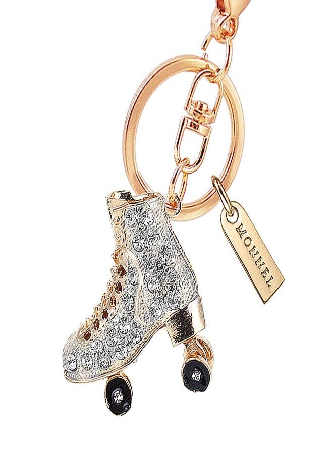 MONNEL Women's Zinc Alloy Metal Crystal 3D Roller Skate Charm Lobster Clasp Key Ring Keychain ZM14 (White) - Image 2