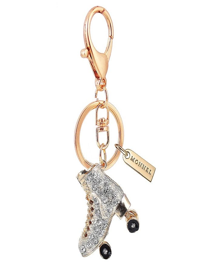 MONNEL Women's Zinc Alloy Metal Crystal 3D Roller Skate Charm Lobster Clasp Key Ring Keychain ZM14 (White) - Image 1