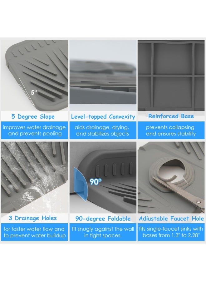 SANMUGEED Silicone Kitchen Sink Protector Mat 17.5 Inch - Non-Slip Faucet Mat with Splash Guard Behind Faucet, Drip Catcher & Sponge Holder | Sink Accessories for Bathroom & Kitchen - Image 5