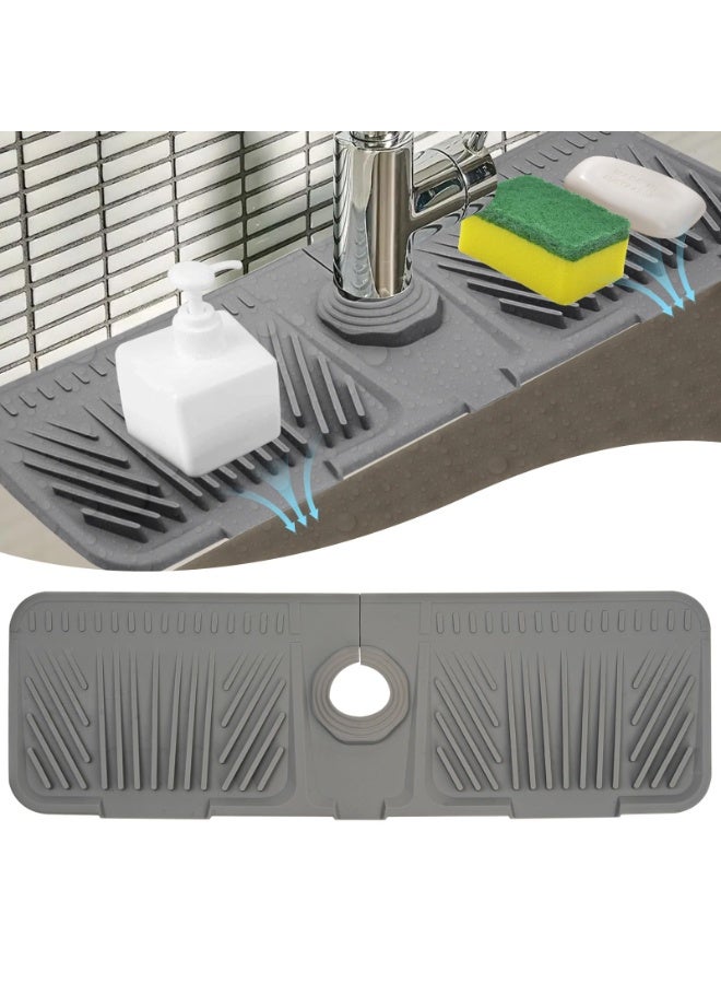 SANMUGEED Silicone Kitchen Sink Protector Mat 17.5 Inch - Non-Slip Faucet Mat with Splash Guard Behind Faucet, Drip Catcher & Sponge Holder | Sink Accessories for Bathroom & Kitchen - Image 1