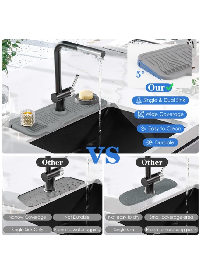 SANMUGEED Silicone Kitchen Sink Protector Mat 17.5 Inch - Non-Slip Faucet Mat with Splash Guard Behind Faucet, Drip Catcher & Sponge Holder | Sink Accessories for Bathroom & Kitchen - Image 3