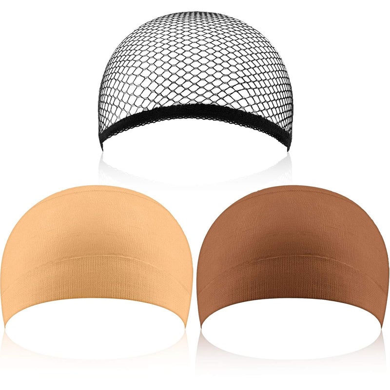 eboot 3 Pack Wig Caps Neutral Beige Light Brown and Black Mesh - Image 1