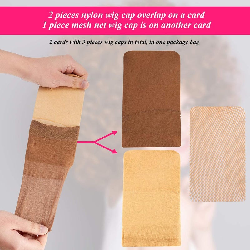eboot 3 Pack Wig Caps Neutral Beige Light Brown and Black Mesh - Image 2