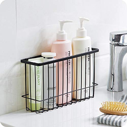 Honexa Stainless Steel Wall Mounted Self Adhesive Bathroom Self Storage Shampoo, Soap, Lotions, Oil and Liquid Conditioner Holder Bath Wall Hanging Basket (Black) - Image 3