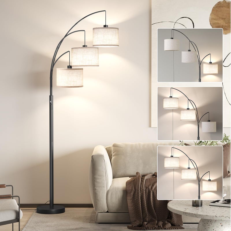 SUNMORY 3 Lights Floor Lamp for Living Room, 78" Tall Standing Lamp with Hanging Drum Shade, Modern Arc Floor Lamps with Heavy Base, Mid Century Arched Tree Floor Lamp for Bedroom, Office, Corner - Image 1