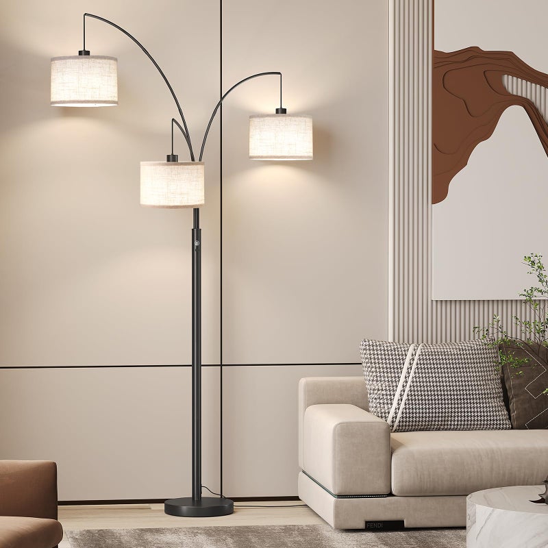 SUNMORY 3 Lights Floor Lamp for Living Room, 78" Tall Standing Lamp with Hanging Drum Shade, Modern Arc Floor Lamps with Heavy Base, Mid Century Arched Tree Floor Lamp for Bedroom, Office, Corner - Image 5
