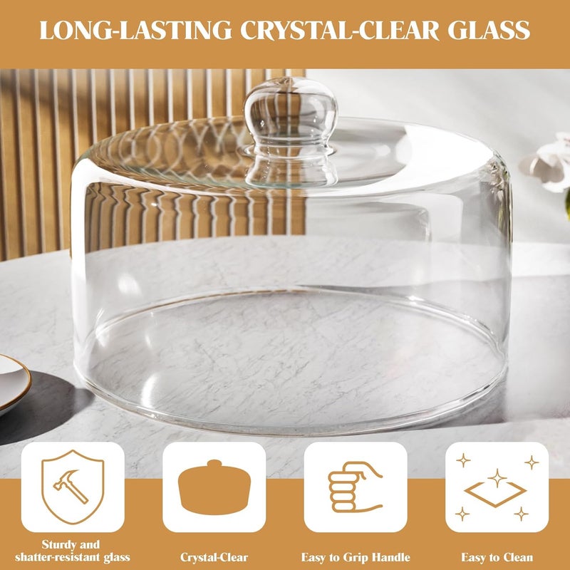 Krbnk 11 Inch Glass Cake Dome Cover, Upgraded Thickened Clear Cake Cover Lid for Cake Stand, Round Cloche Glass Dome for Dessert Plates Display and Protection - Image 4