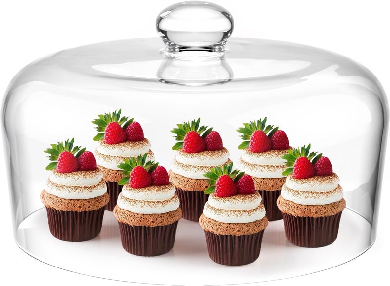 Krbnk 11 Inch Glass Cake Dome Cover, Upgraded Thickened Clear Cake Cover Lid for Cake Stand, Round Cloche Glass Dome for Dessert Plates Display and Protection - Image 1