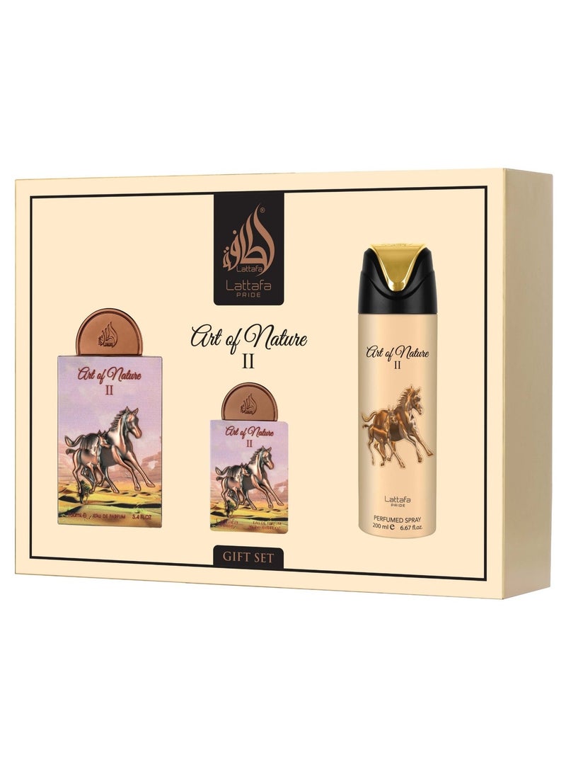 Lattafa PRIDE GIFTSET Art of Nature II (Horse) | Set 3-Piece (Edp 100ml + Edp 20ml + Deodorant 200ml) - Image 2