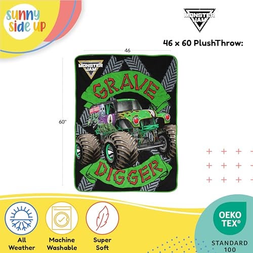 Sunny Side Up Monster Jam Plush Throw Blanket - Measures 46 x 60 Inches - Super Soft & Cozy Fleece Kids Bedding Features Grave Digger - Image 3