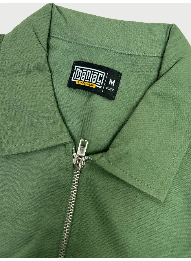 مانياك Maniac Men Solid Hunter Green Collared Neck Jacket and Jogger Cotton Loopknit Fleece Co-Ords