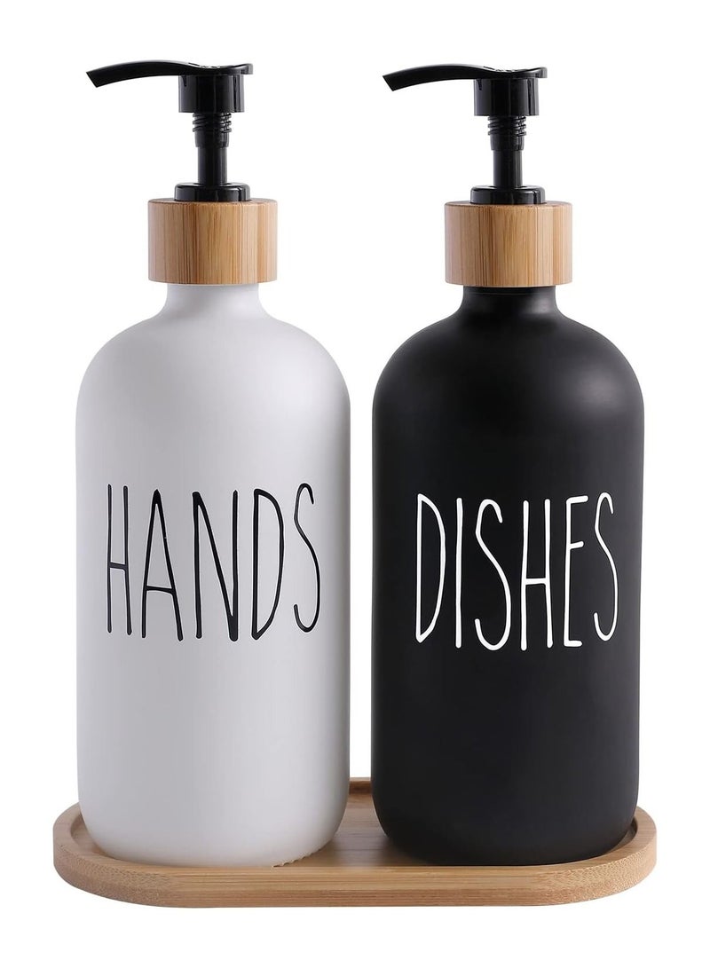 Arabest Glass Soap Dispenser Set, Contains Hand Soap and Dish Soap Dispenser.Suitable for Kitchen Decor. (Black & White)  - Image 1