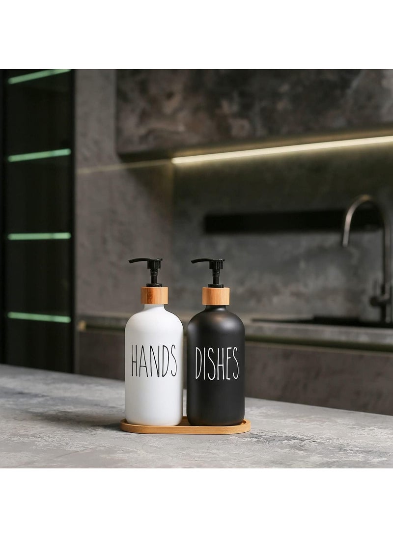 Arabest Glass Soap Dispenser Set, Contains Hand Soap and Dish Soap Dispenser.Suitable for Kitchen Decor. (Black & White)  - Image 3