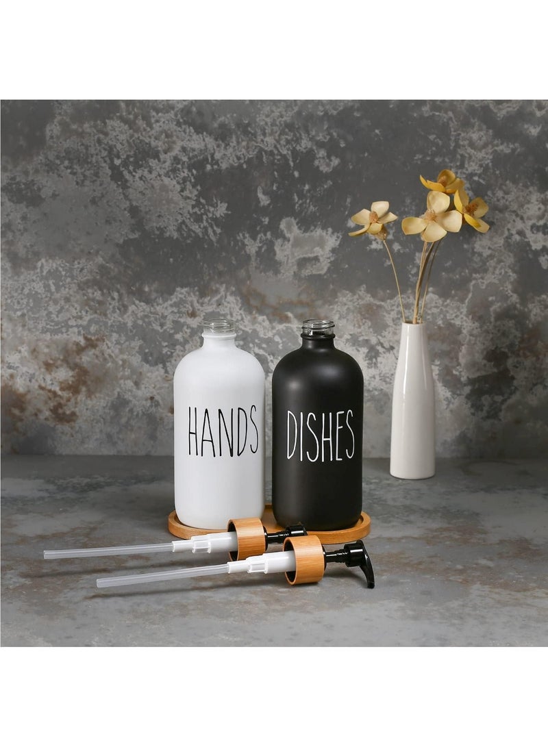 Arabest Glass Soap Dispenser Set, Contains Hand Soap and Dish Soap Dispenser.Suitable for Kitchen Decor. (Black & White)  - Image 4