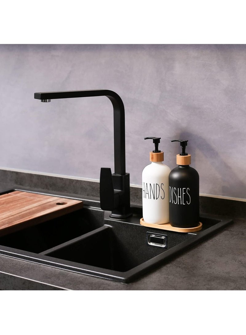 Arabest Glass Soap Dispenser Set, Contains Hand Soap and Dish Soap Dispenser.Suitable for Kitchen Decor. (Black & White)  - Image 2